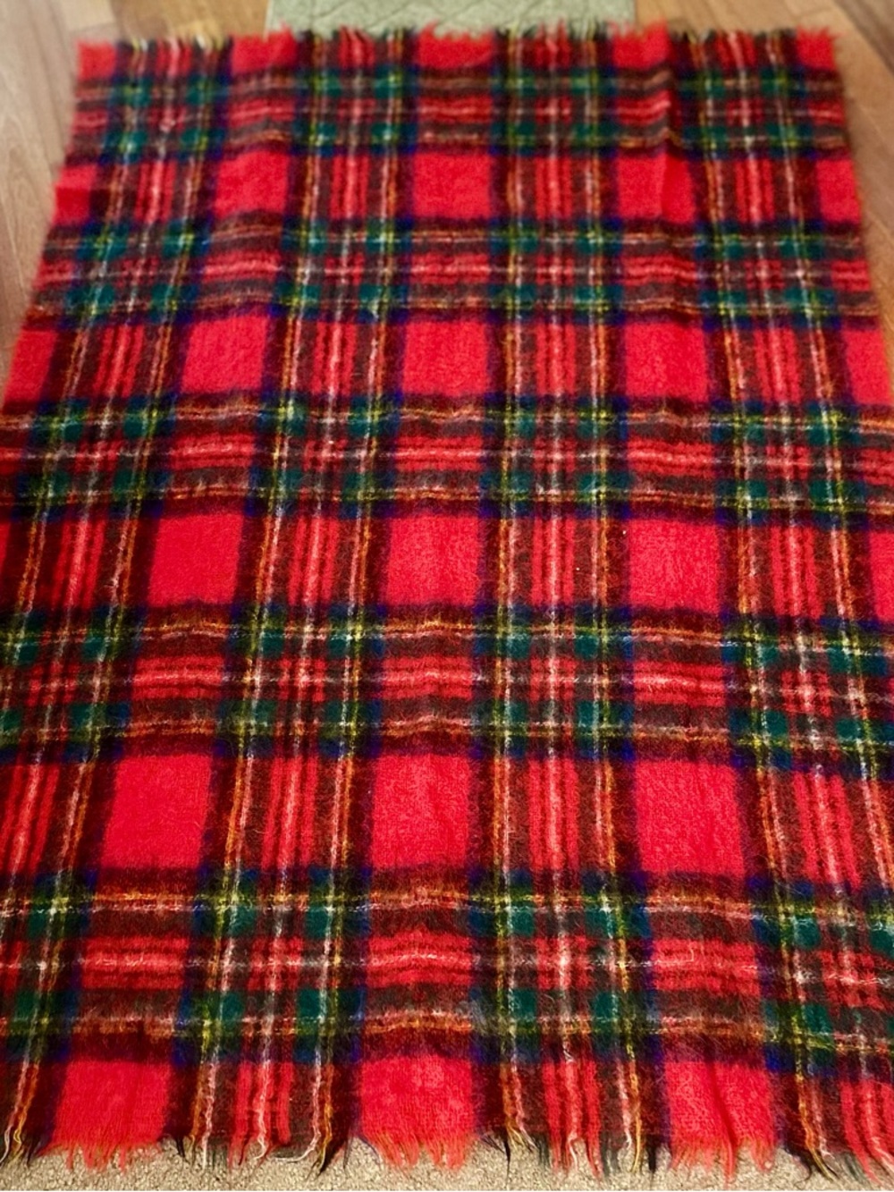 VTG Lan-Air-Cel Mohair Wool Plaid Throw Blanket Scotland Tartan Soft Cozy